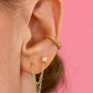 Waterproof Gold Chain Ear Cuff for double piercing.
